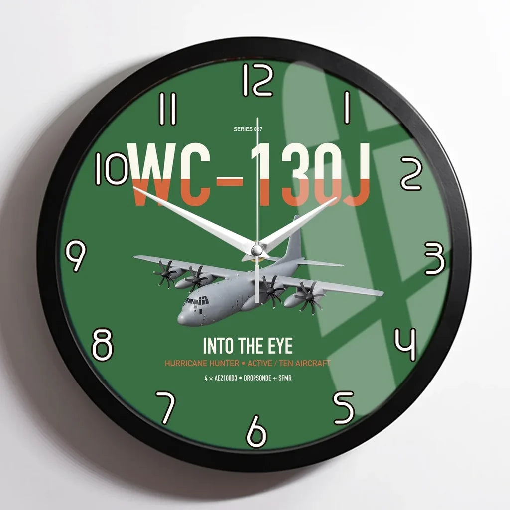WC-130J Hurricane Hunter design on green framed wall clock