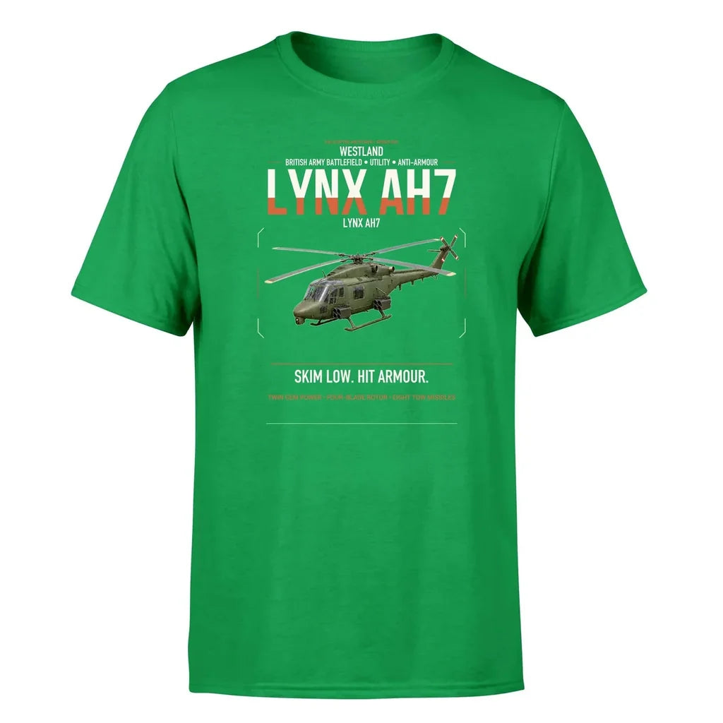 Westland Lynx AH7 design on green t-shirt, single-side print