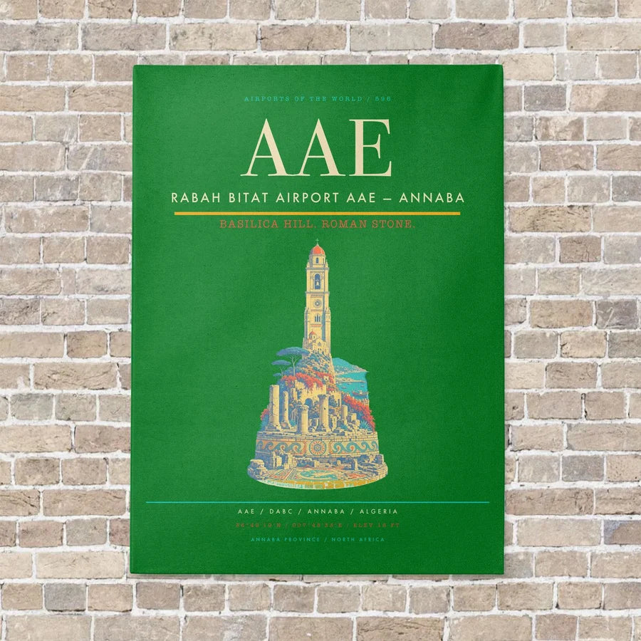 Rabah Bitat Airport AAE — Annaba vertical canvas print - no frame - green background