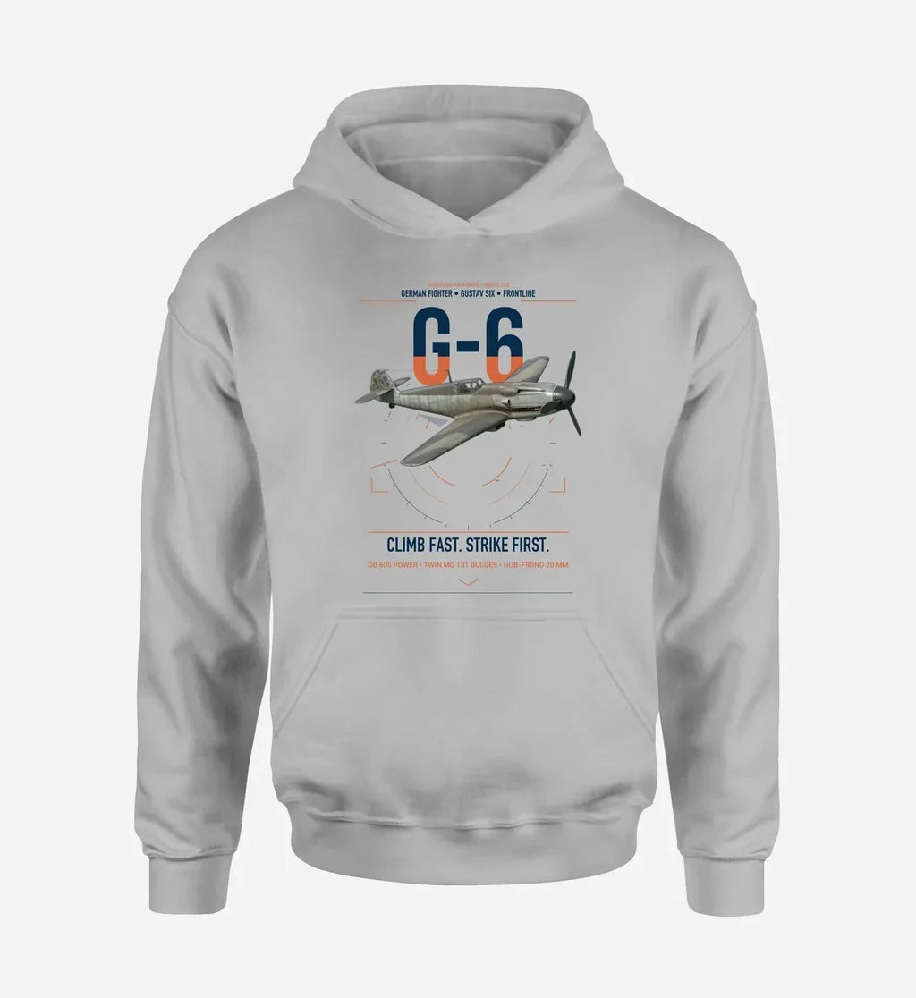 Messerschmitt Bf 109G-6 design on light gray double-side hoodie, single-side print