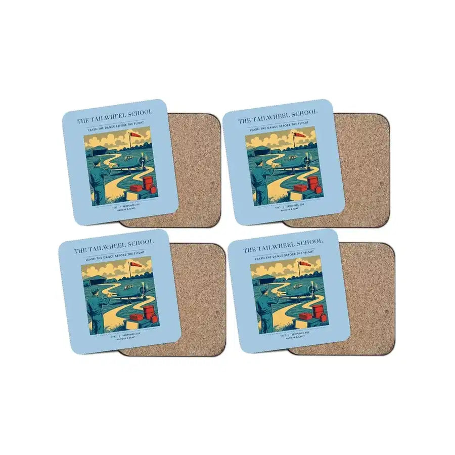 The Tailwheel School - Designed Coasters design on light blue 4-pieces-set