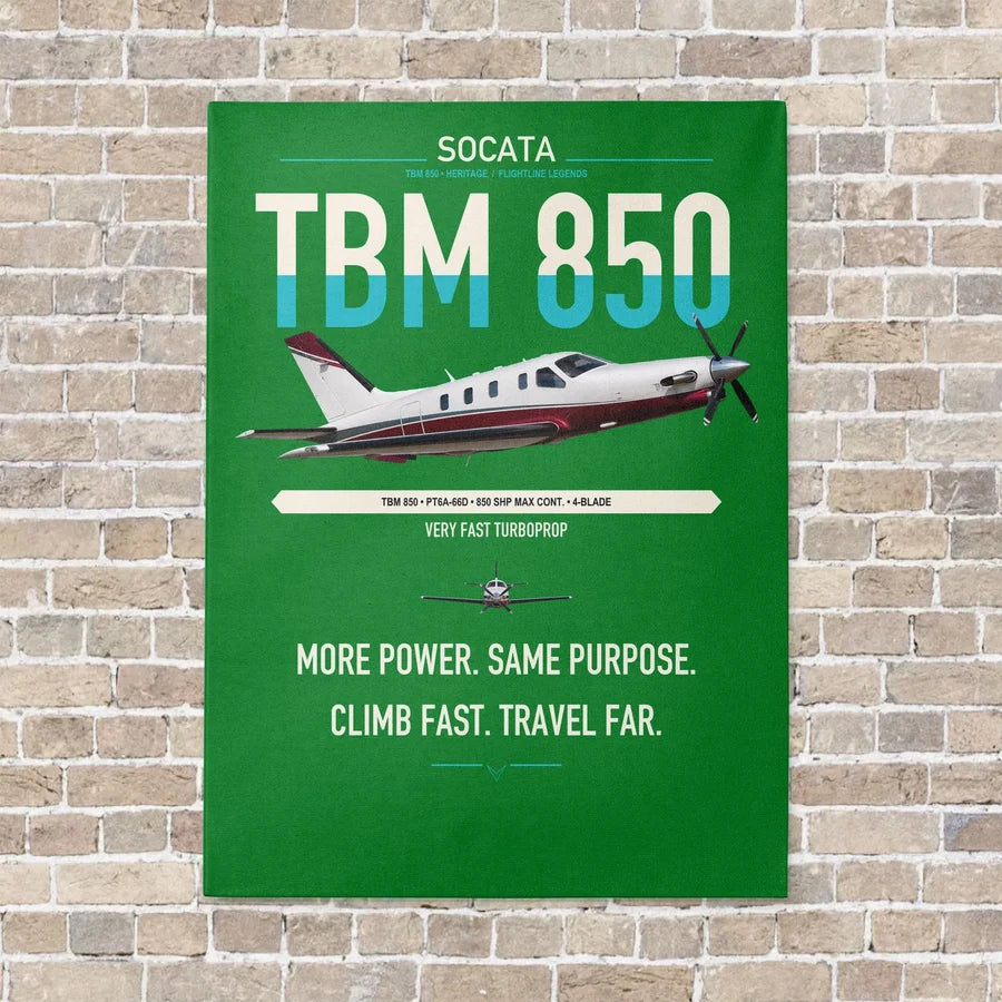 Socata TBM 850 vertical canvas print - no frame - green background