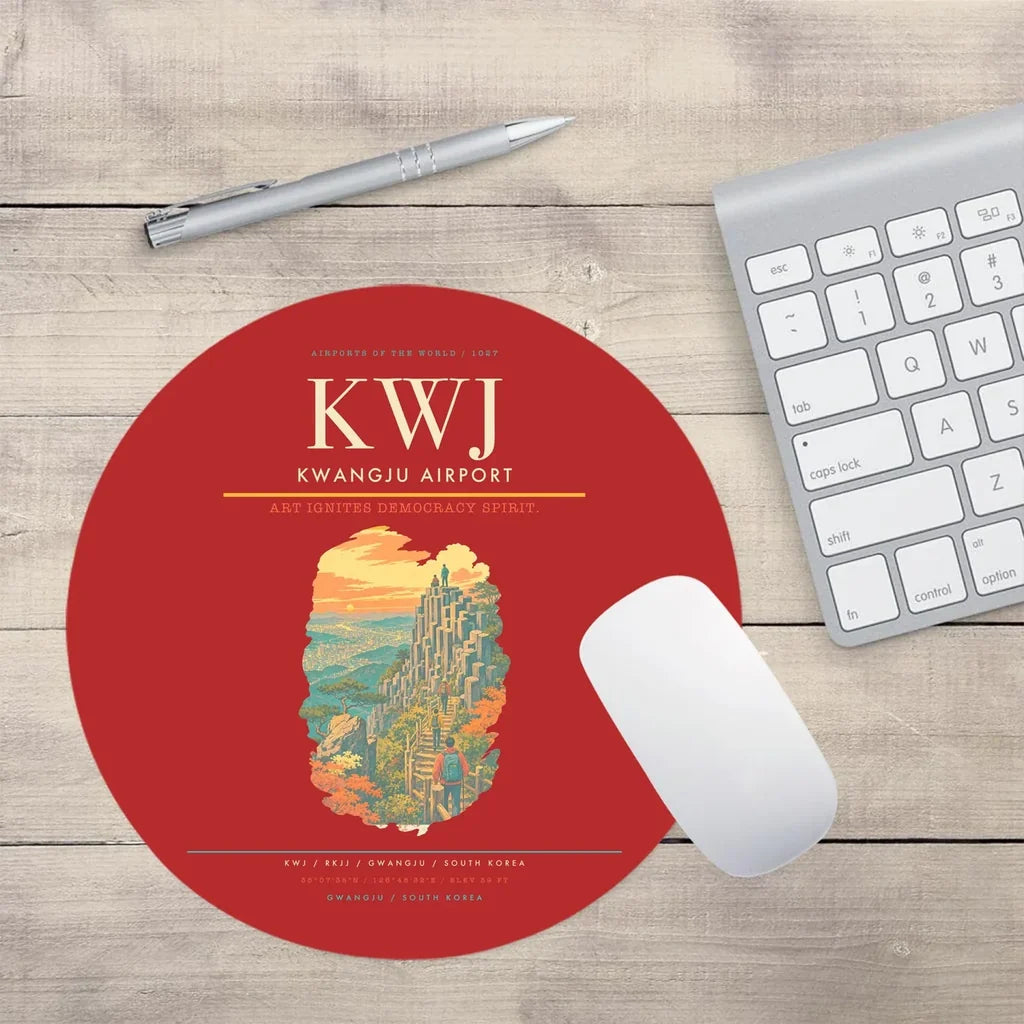 Kwangju Airport (KWJ) design on red round mouse pad