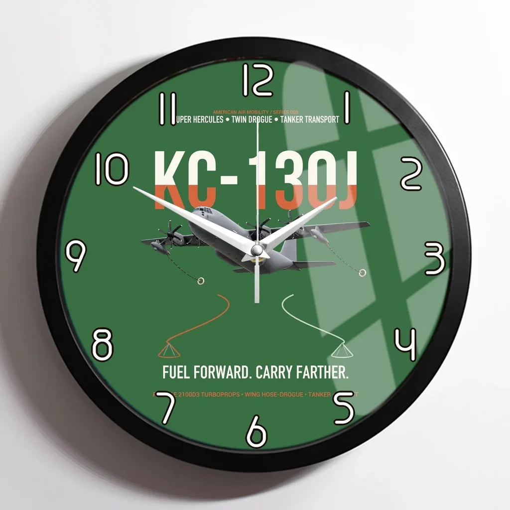KC-130J SUPER HERCULES design on green framed wall clock