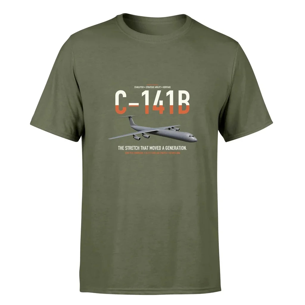 C-141B Starlifter design on green army double-side t-shirt, single-side print