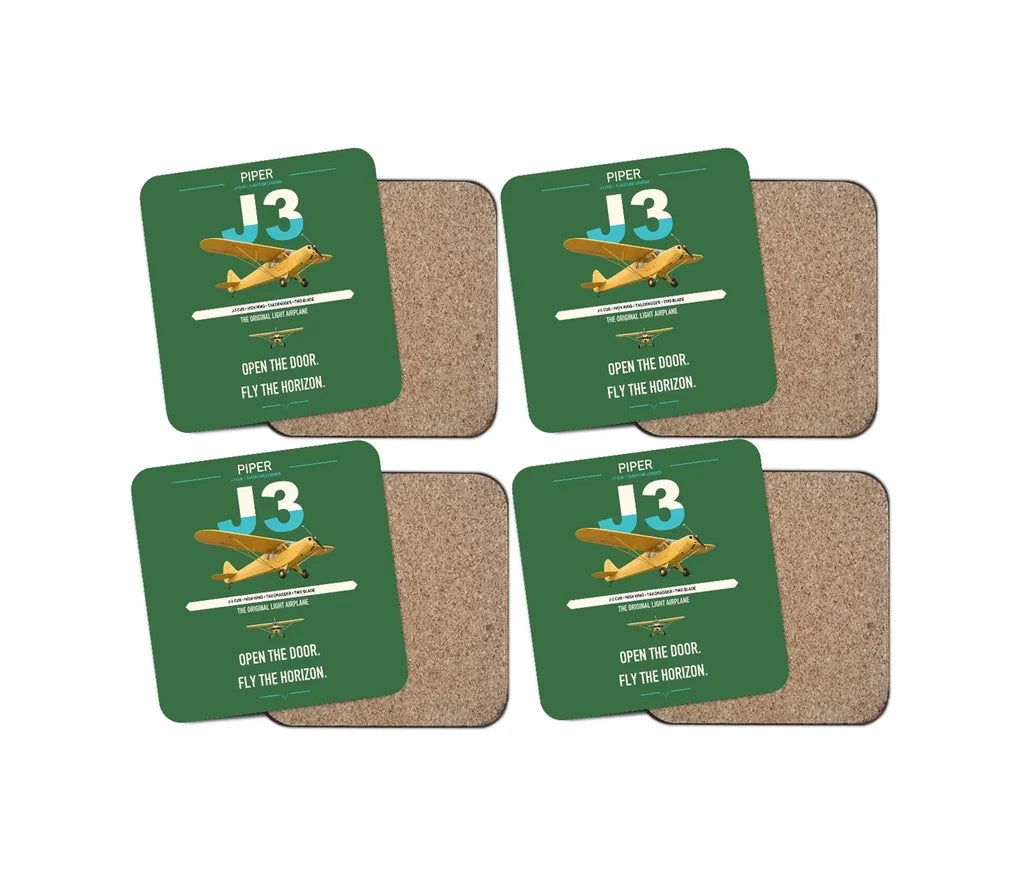 Piper J-3 Cub design on green 4 pieces set coaster
