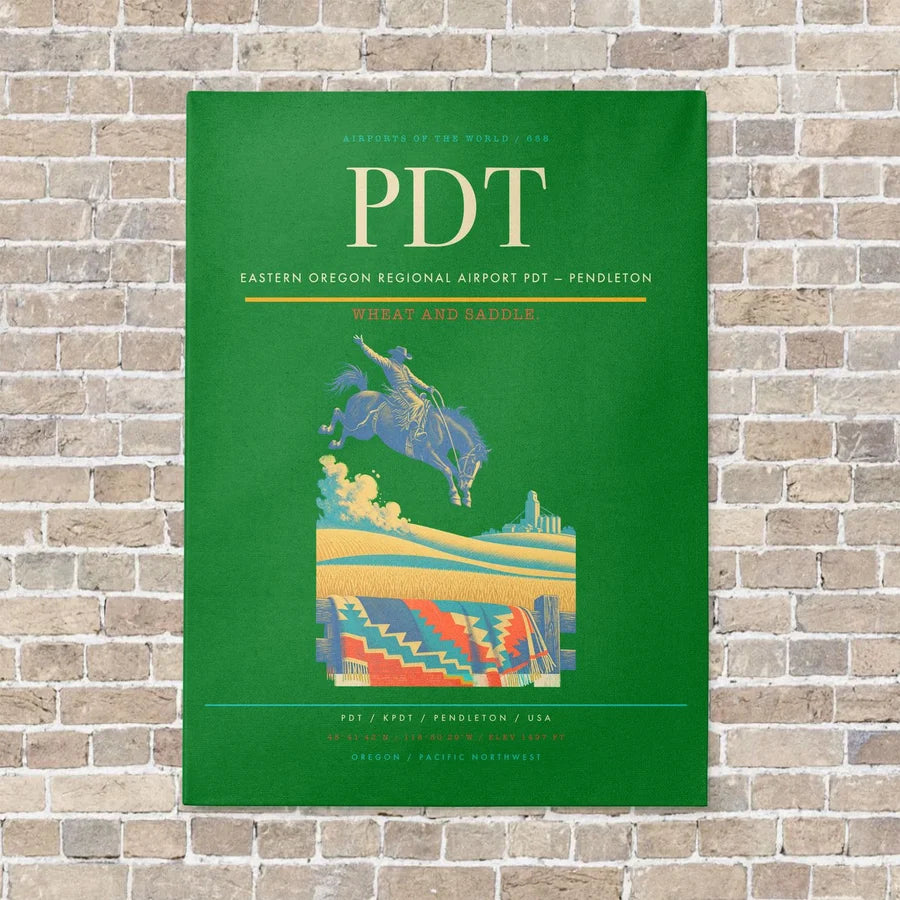 Eastern Oregon Regional Airport PDT — Pendleton vertical canvas print - no frame - green background