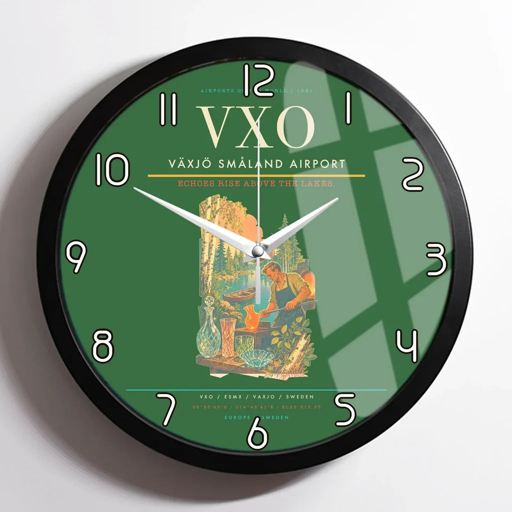 Växjö Småland Airport (VXO) design on green framed wall clock