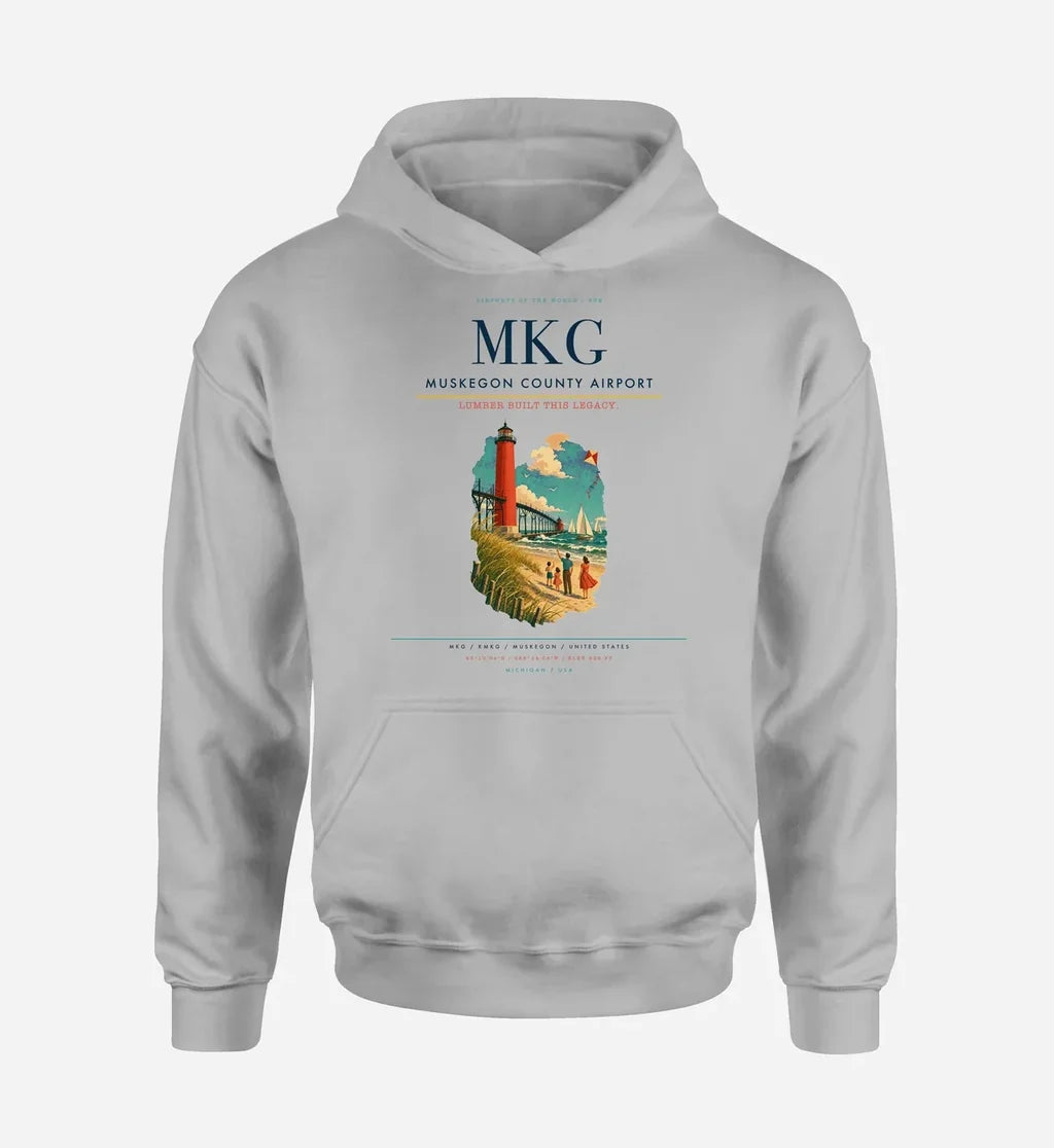 Muskegon County Airport (MKG) design on light gray hoodie single-side print