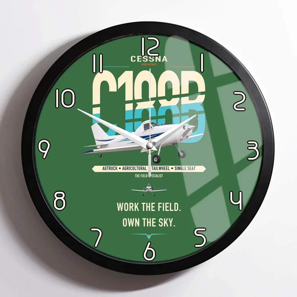 Cessna A188B AgTruck design on green framed wall clock