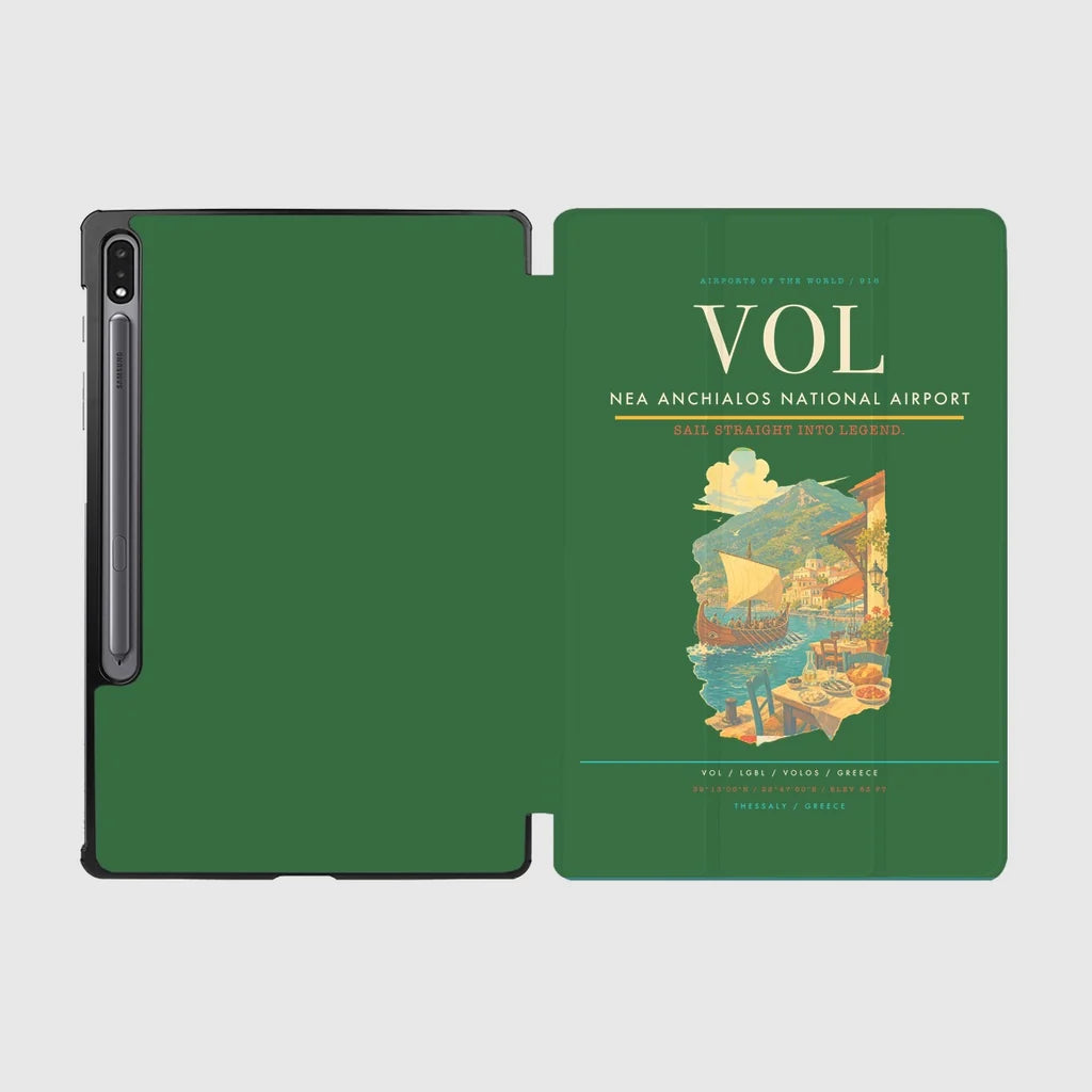Nea Anchialos National Airport (VOL) design on green samsung tablet tablet case