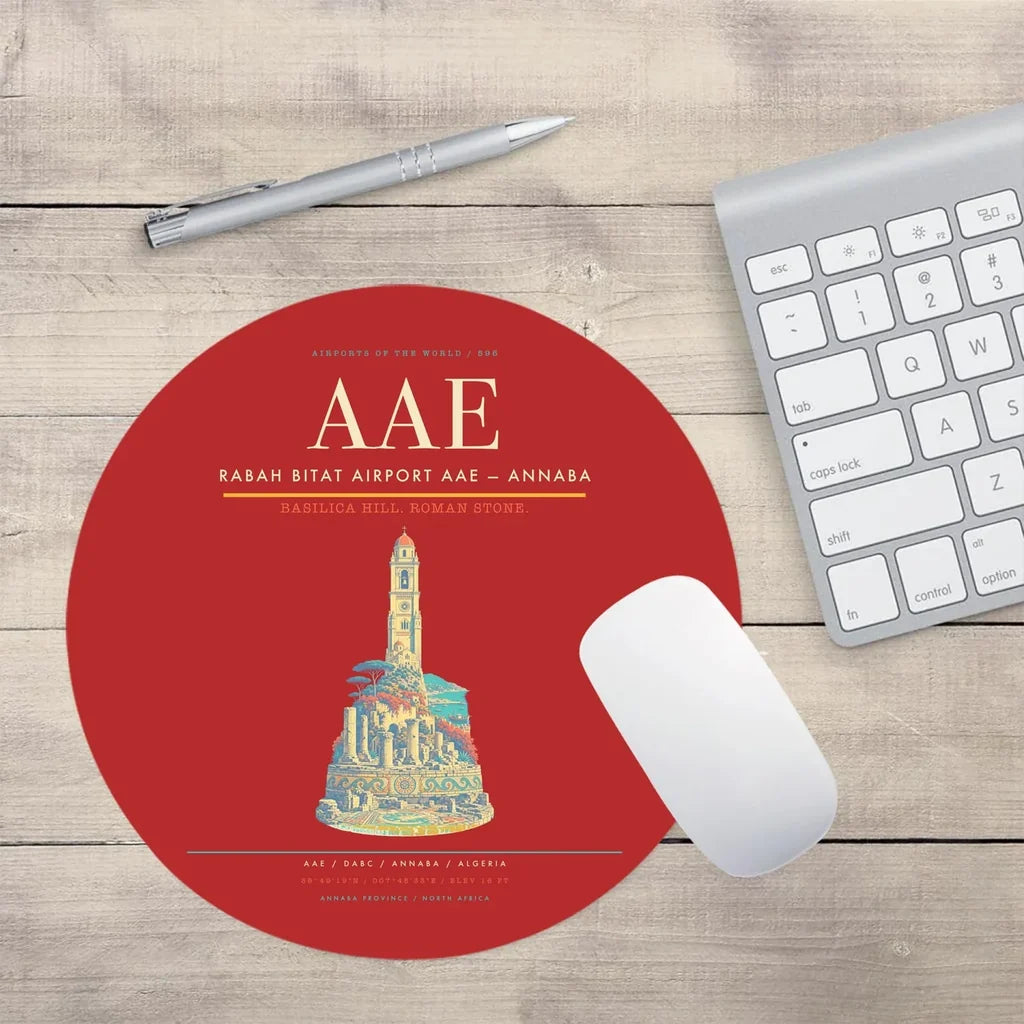 Rabah Bitat Airport (AAE) design on red round mouse pad