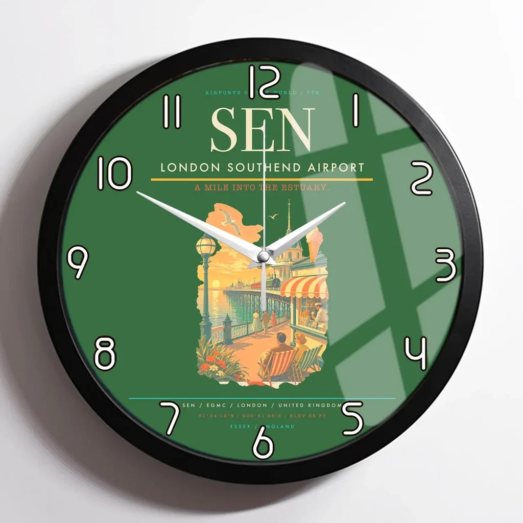 London Southend Airport (SEN) design on green framed wall clock