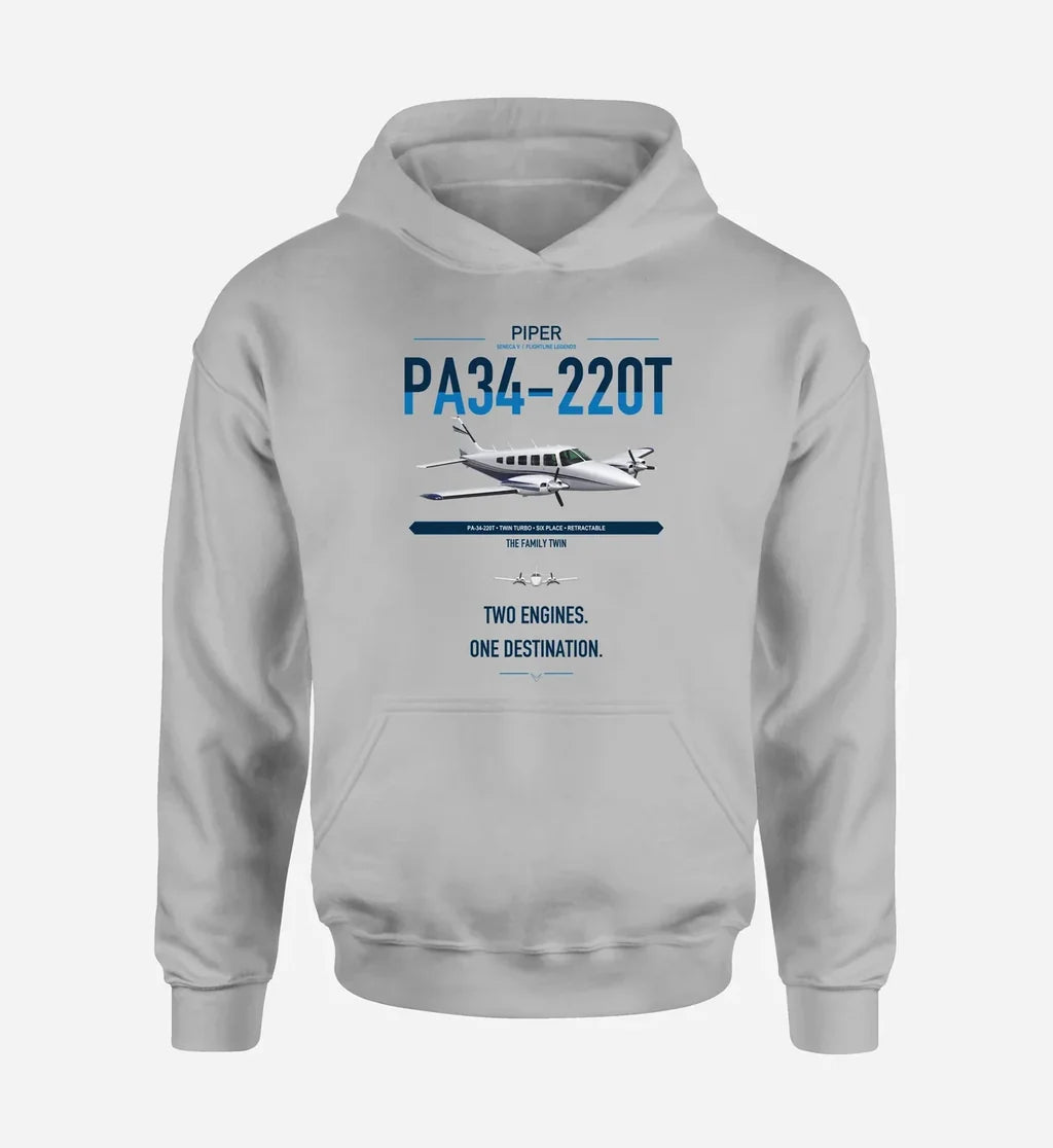 Piper PA-34-220T Seneca V design on light gray double-side hoodie, single-side print
