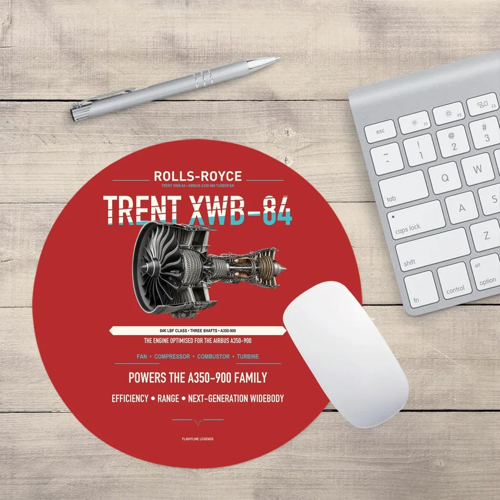 TRENT XWB-84 design on red round mouse pad