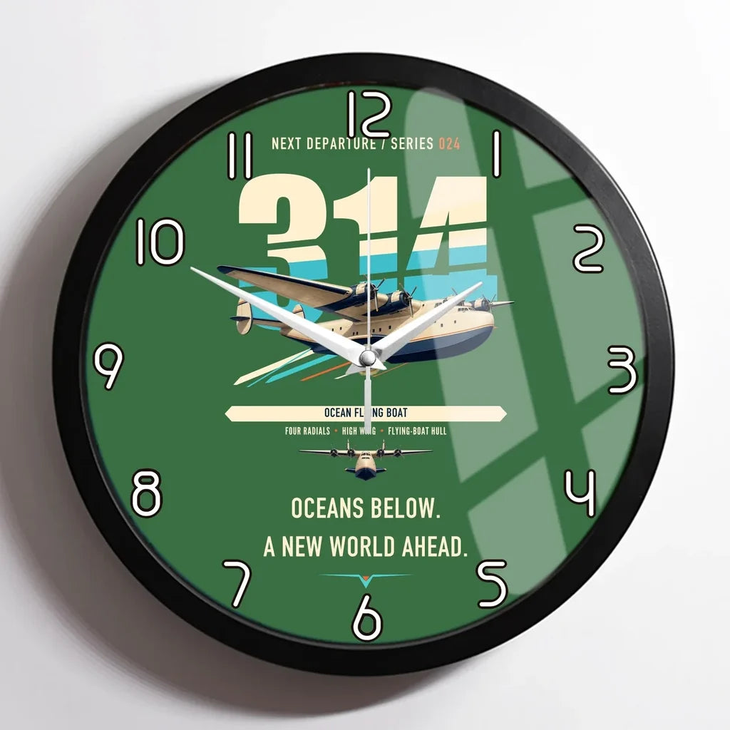 Boeing 314 Clipper design on green framed wall clock
