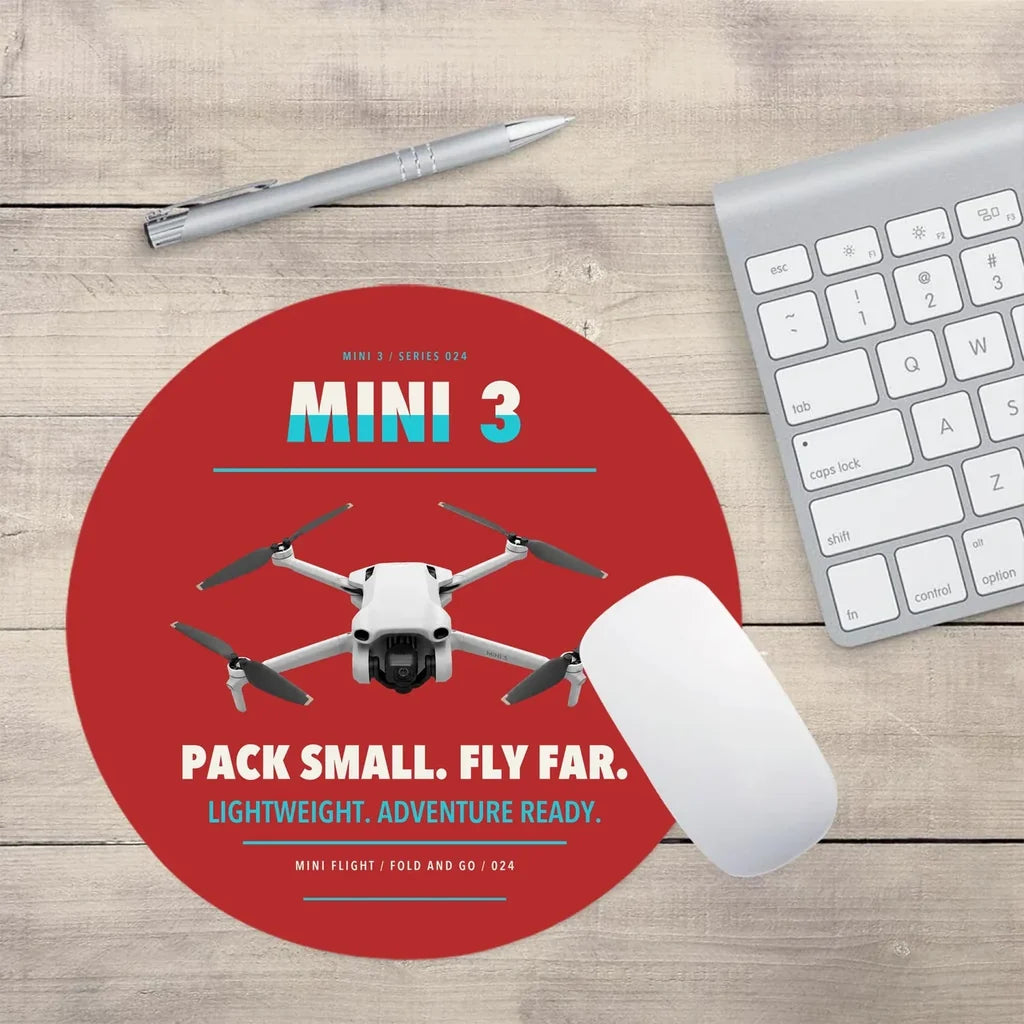 DJI Mini 3 design on red round mouse pad