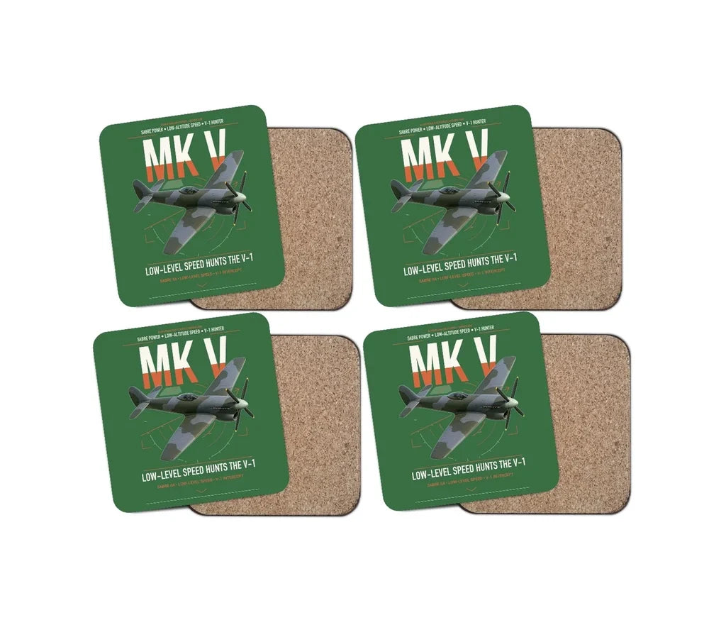 Hawker Tempest Mk V design on green 4 pieces set coaster