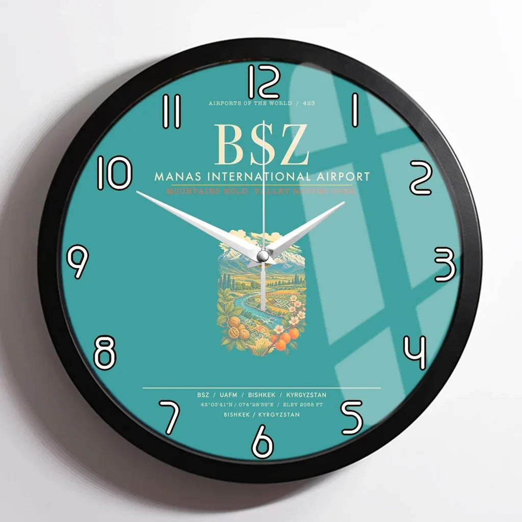 Manas International Airport Bishkek BSZ Wall-Clock Framed - Turquoise