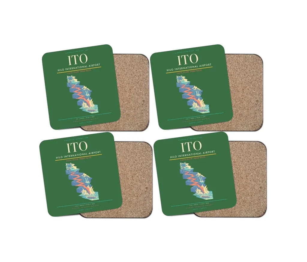 Hilo International Airport (ITO) design on green 4 pieces set coaster