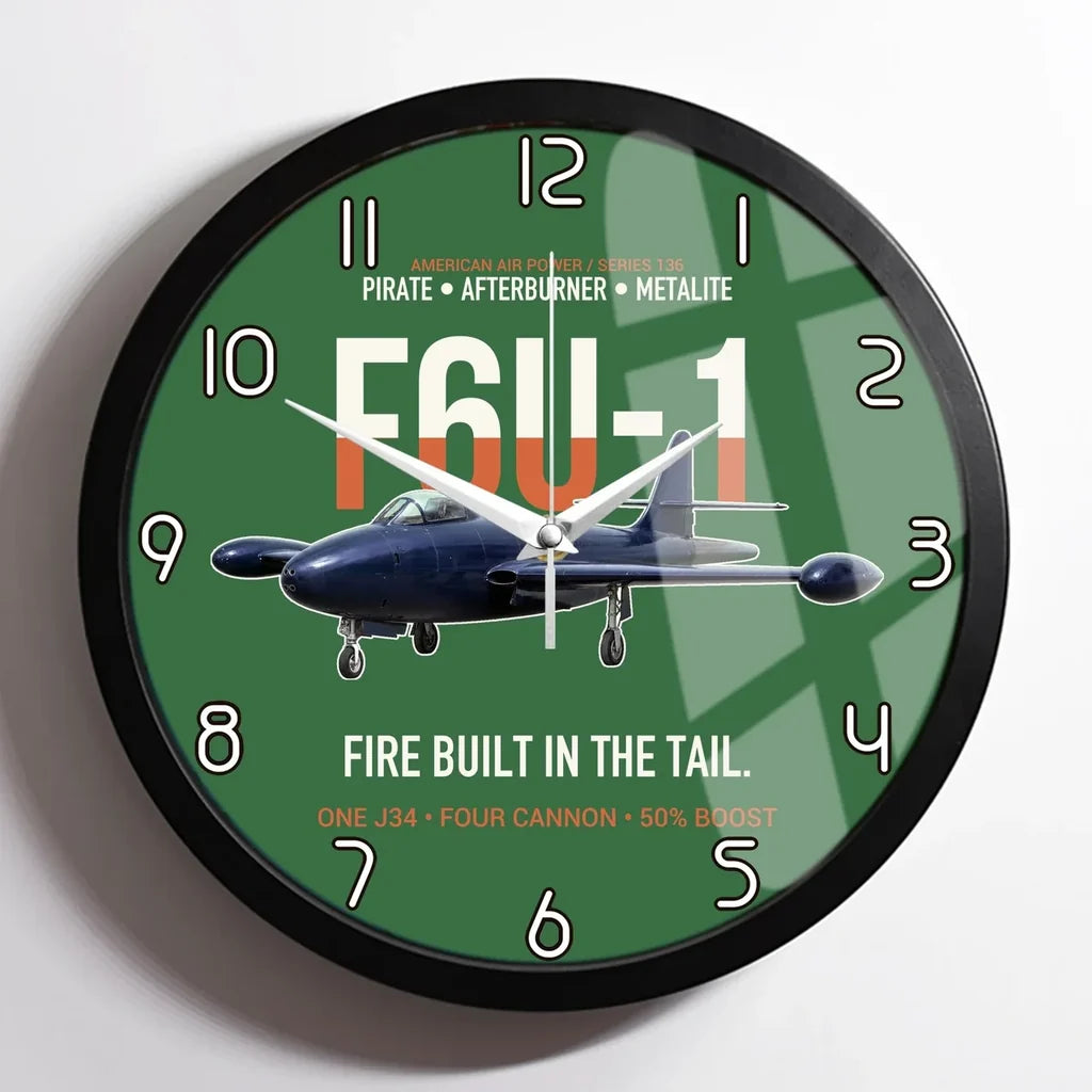 F6U-1 Pirate Fire Built in the Tail design on green framed wall clock