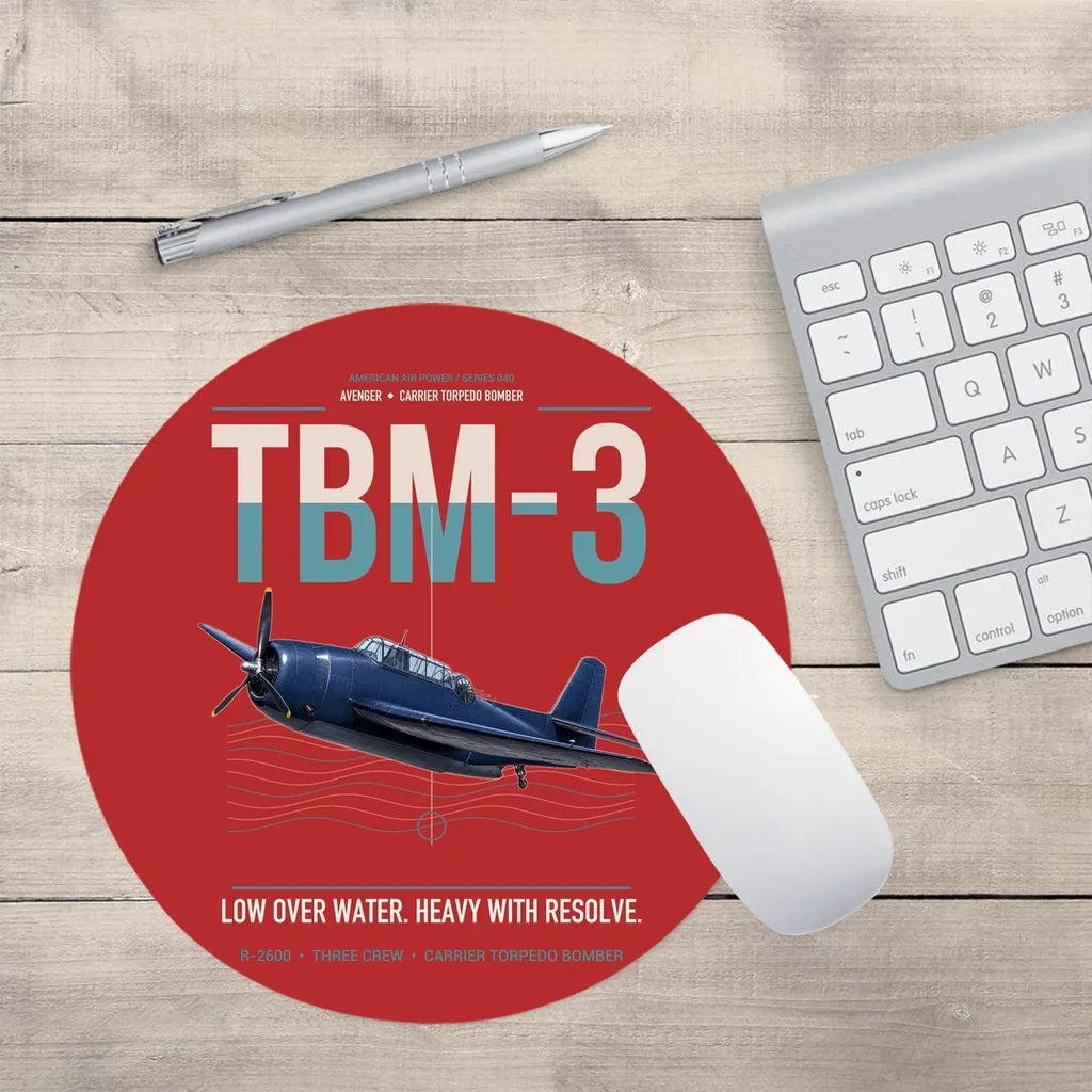 TBM-3 Avenger design on red round mouse pad