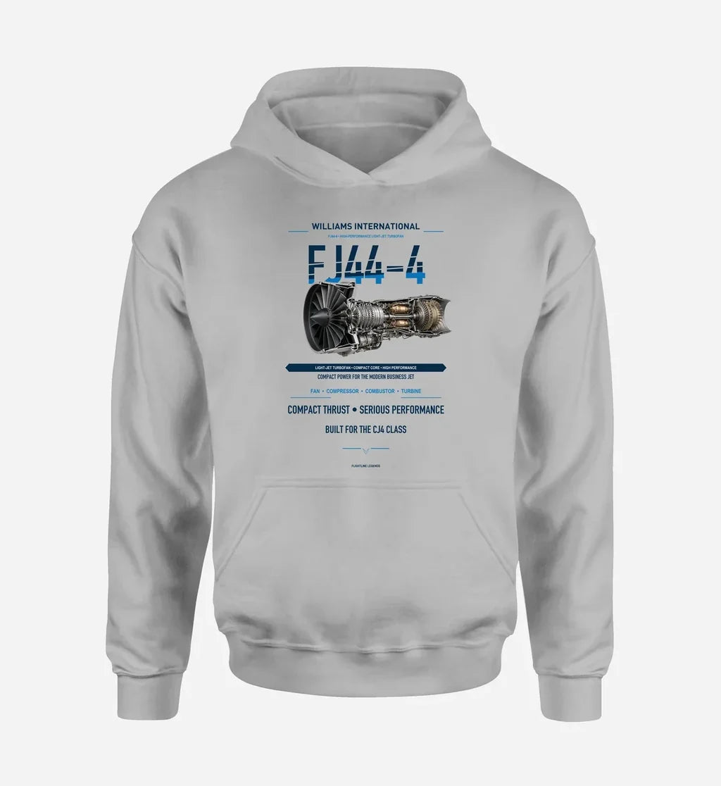 FJ44-4 design on light gray hoodie single side