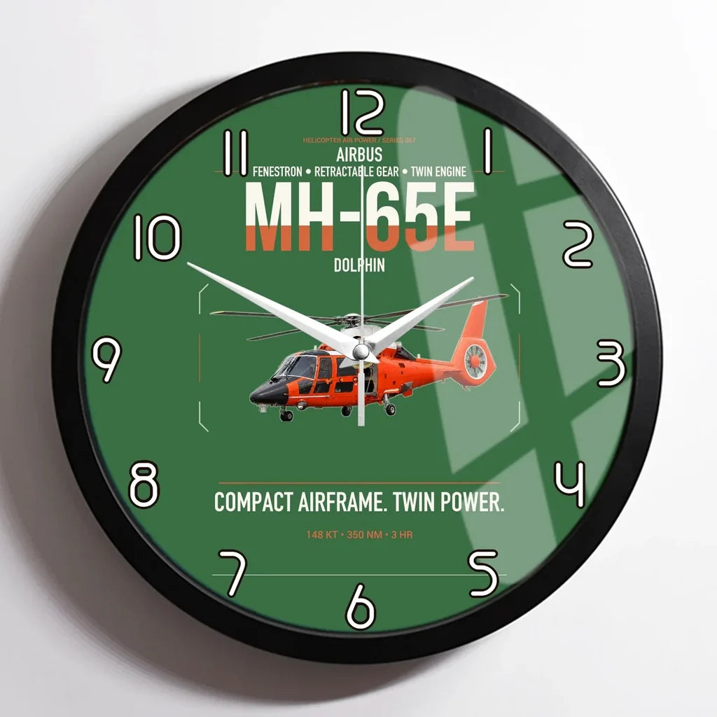 Airbus MH-65E Dolphin design on green framed wall clock