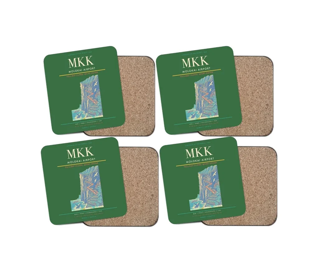 Molokai Airport (MKK) design on green 4 pieces set coaster