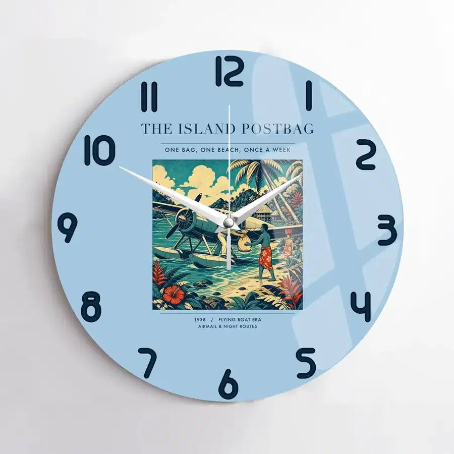 VINTAGE G4154 - The Island Postbag - Designed Wall Clocks design on lightblue no-frame