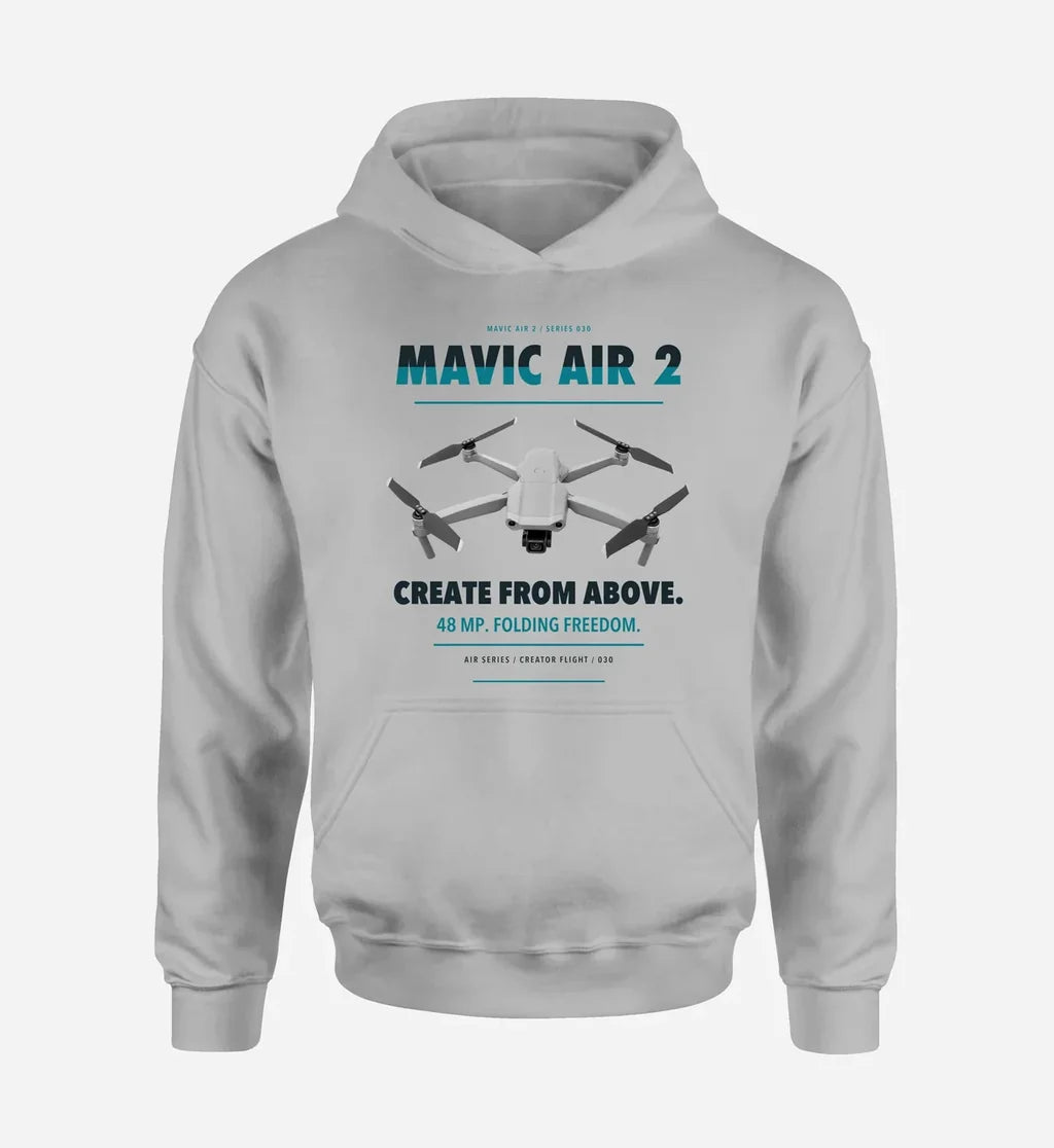 DJI Mavic Air 2 design on light gray hoodie single side