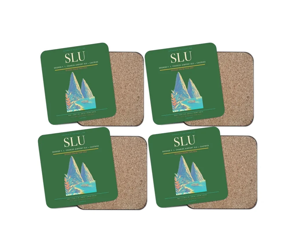 George F. L. Charles Airport (SLU) design on green 4 pieces set coaster