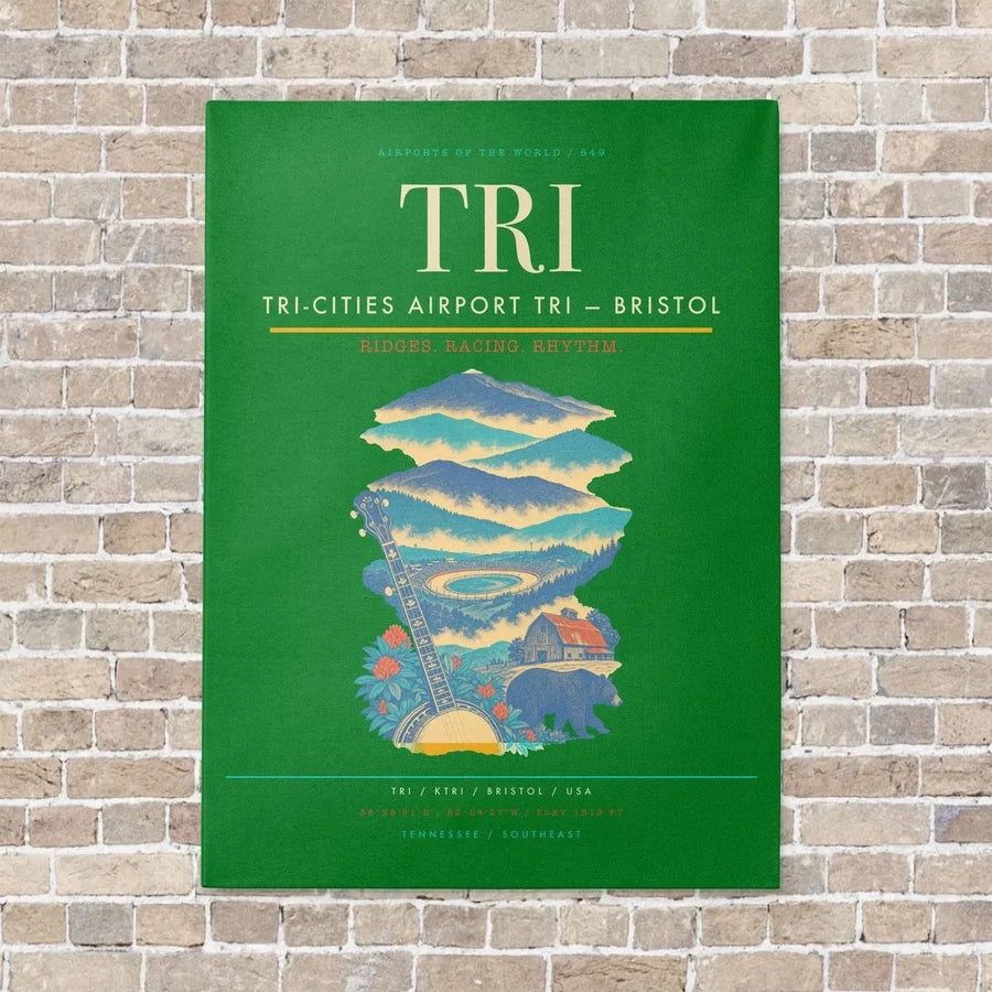 Tri-Cities Airport TRI — Bristol vertical canvas print - no frame - green background