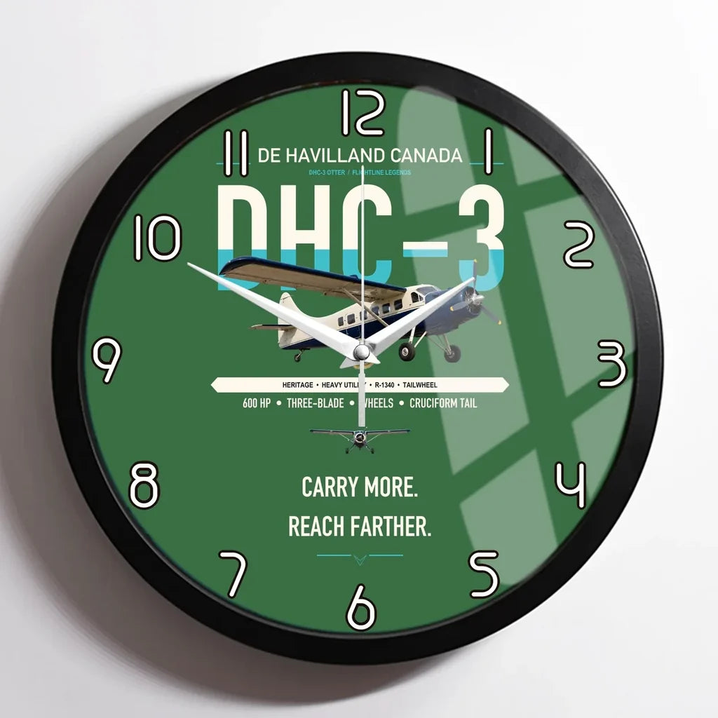 DHC-3 Otter design on green framed wall clock