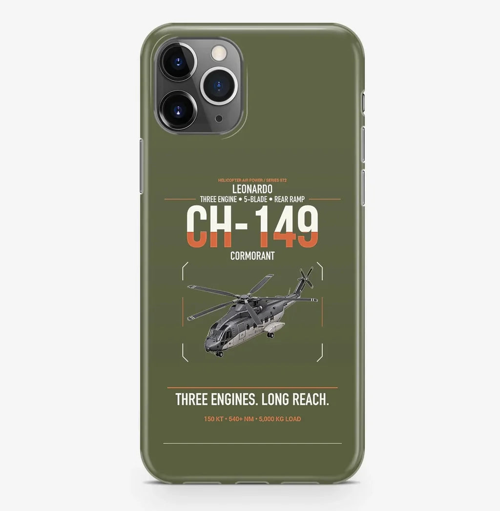 Leonardo CH-149 Cormorant design on green army magsafe iphone case, for iPhone Pro Max