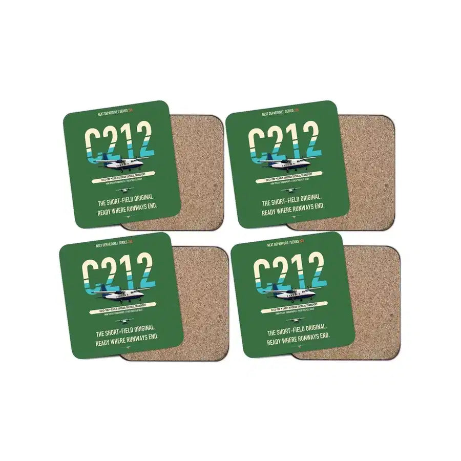 CASA C-212-100 Aviocar design on green 4 pieces set coaster