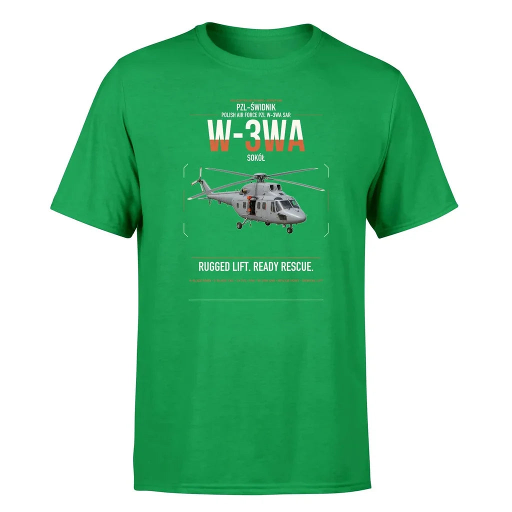 PZL-Świdnik W-3WA Sokół design on green t-shirt, single-side print
