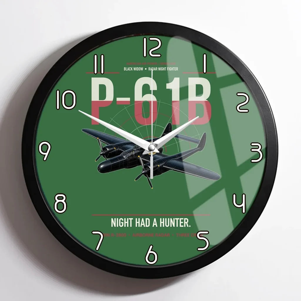 P-61B Black Widow design on green framed wall clock