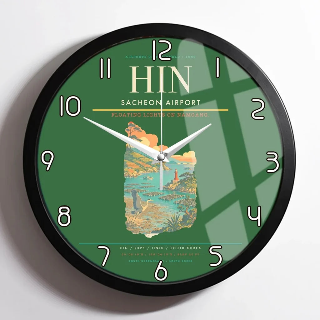 Sacheon Airport (HIN) design on green framed wall clock