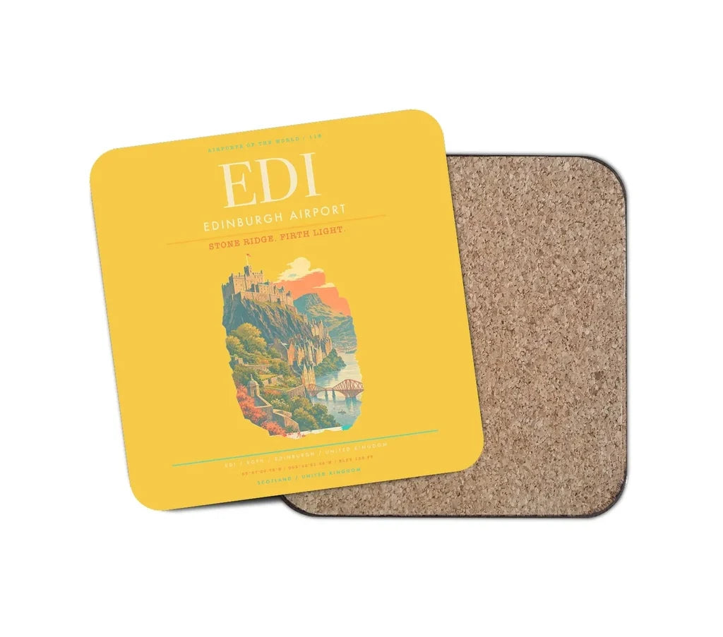 Edinburgh Airport EDI - Firth Stone Heather Crest Coaster 1-Piece - Yellow