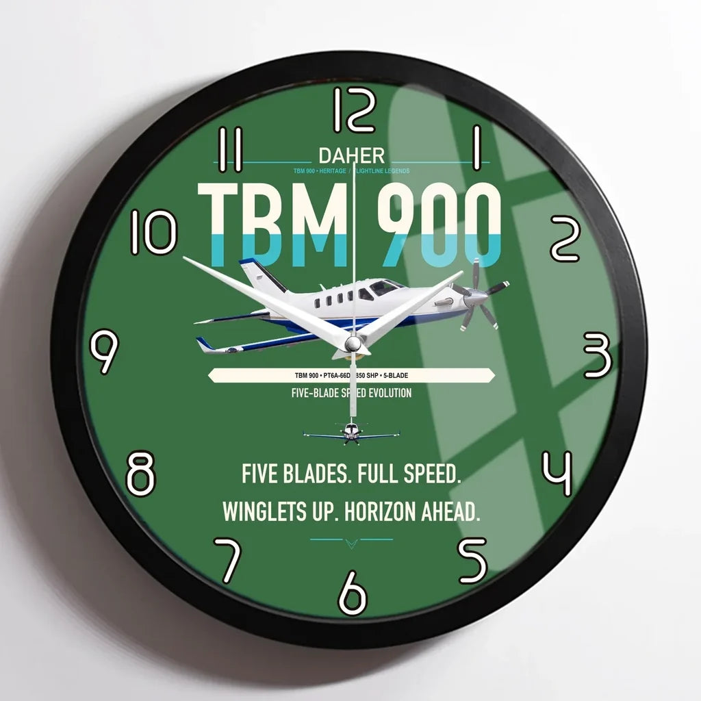 Daher TBM 900 design on green framed wall clock