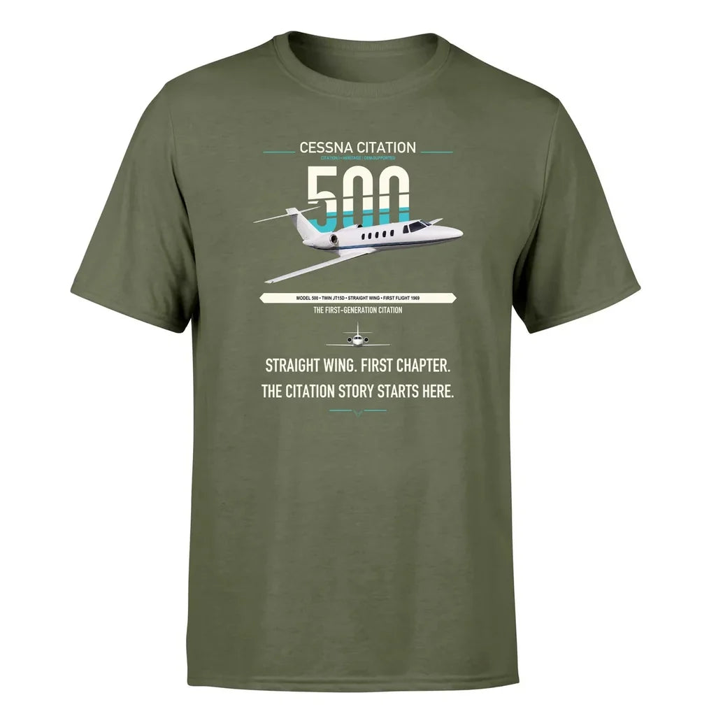 Cessna Citation 500 - Citation I design on green army double-side t-shirt, single-side print