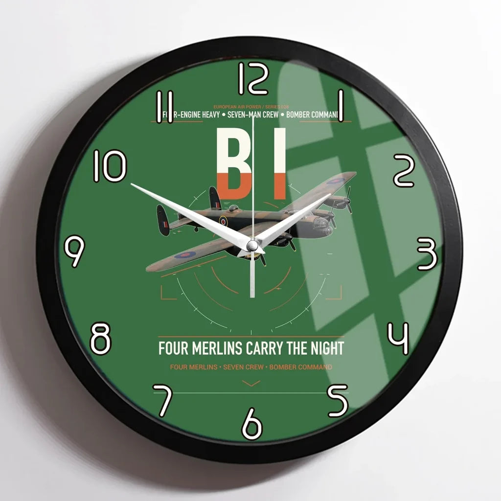 Avro Lancaster B I design on green framed wall clock