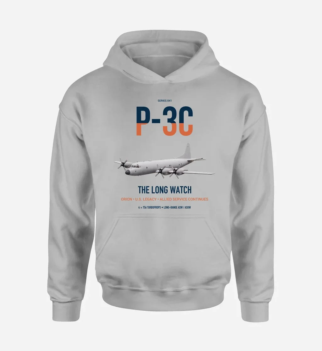 P-3C Orion design on light gray double-side hoodie, single-side print