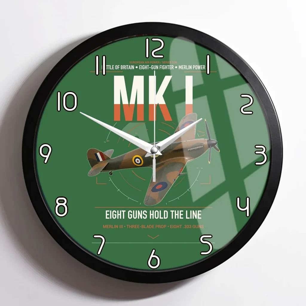 Hawker Hurricane Mk I design on green framed wall clock