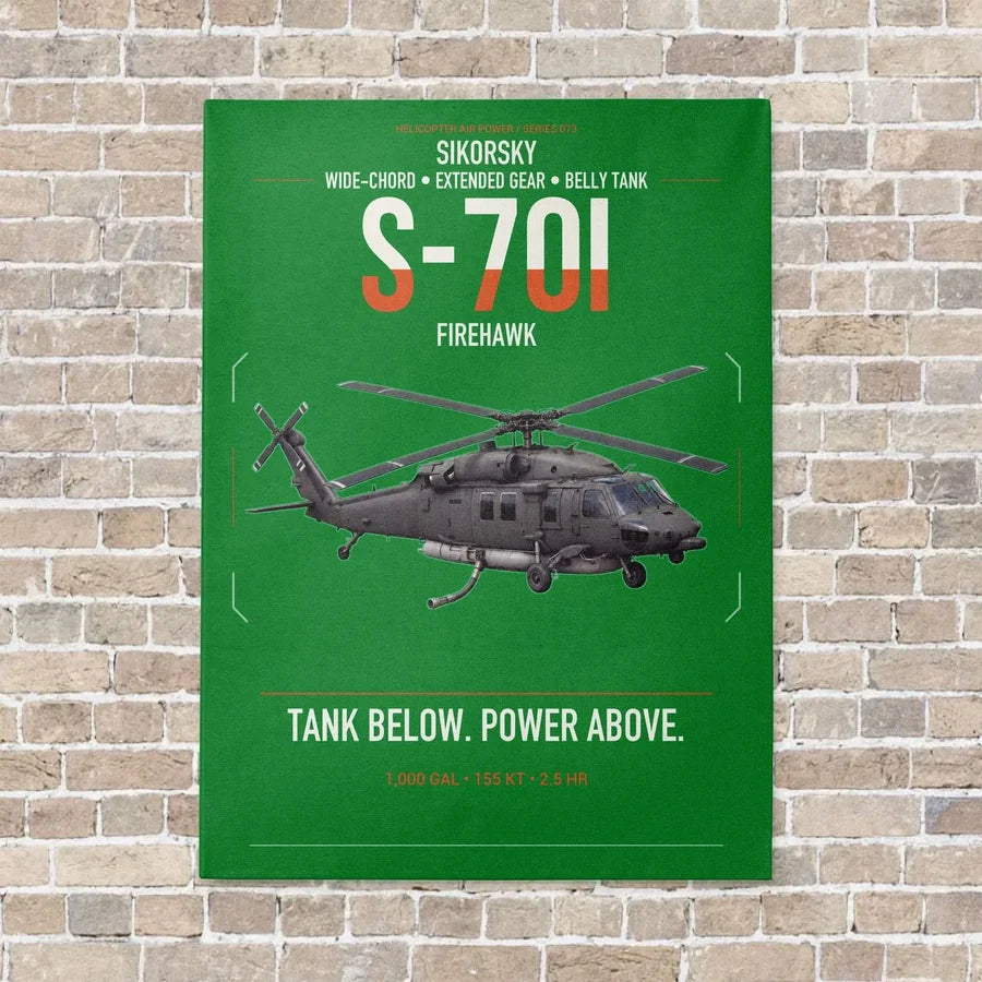 Sikorsky S-70i FIREHAWK vertical canvas print - no frame - green background