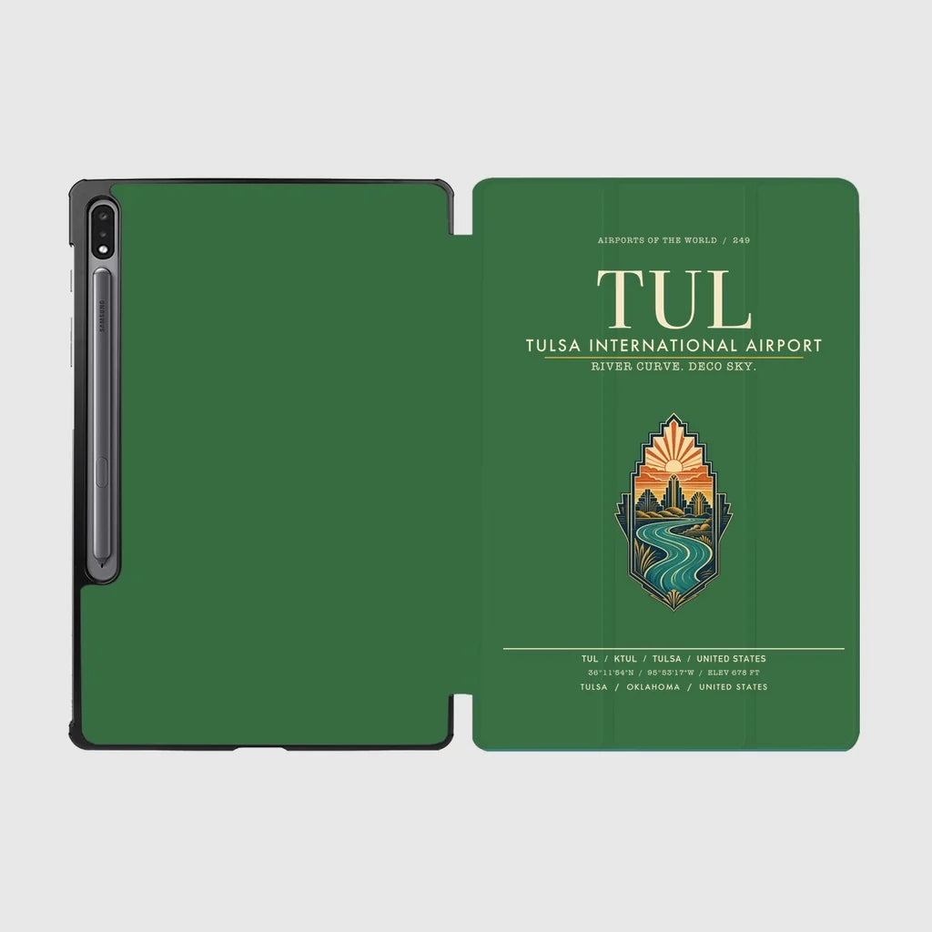 Tulsa International Airport (TUL) design on green samsung tablet tablet case