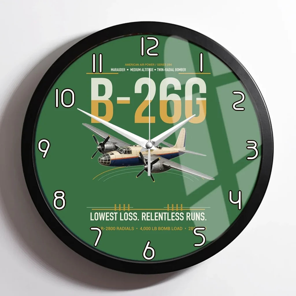 B-26G Marauder design on green framed wall clock