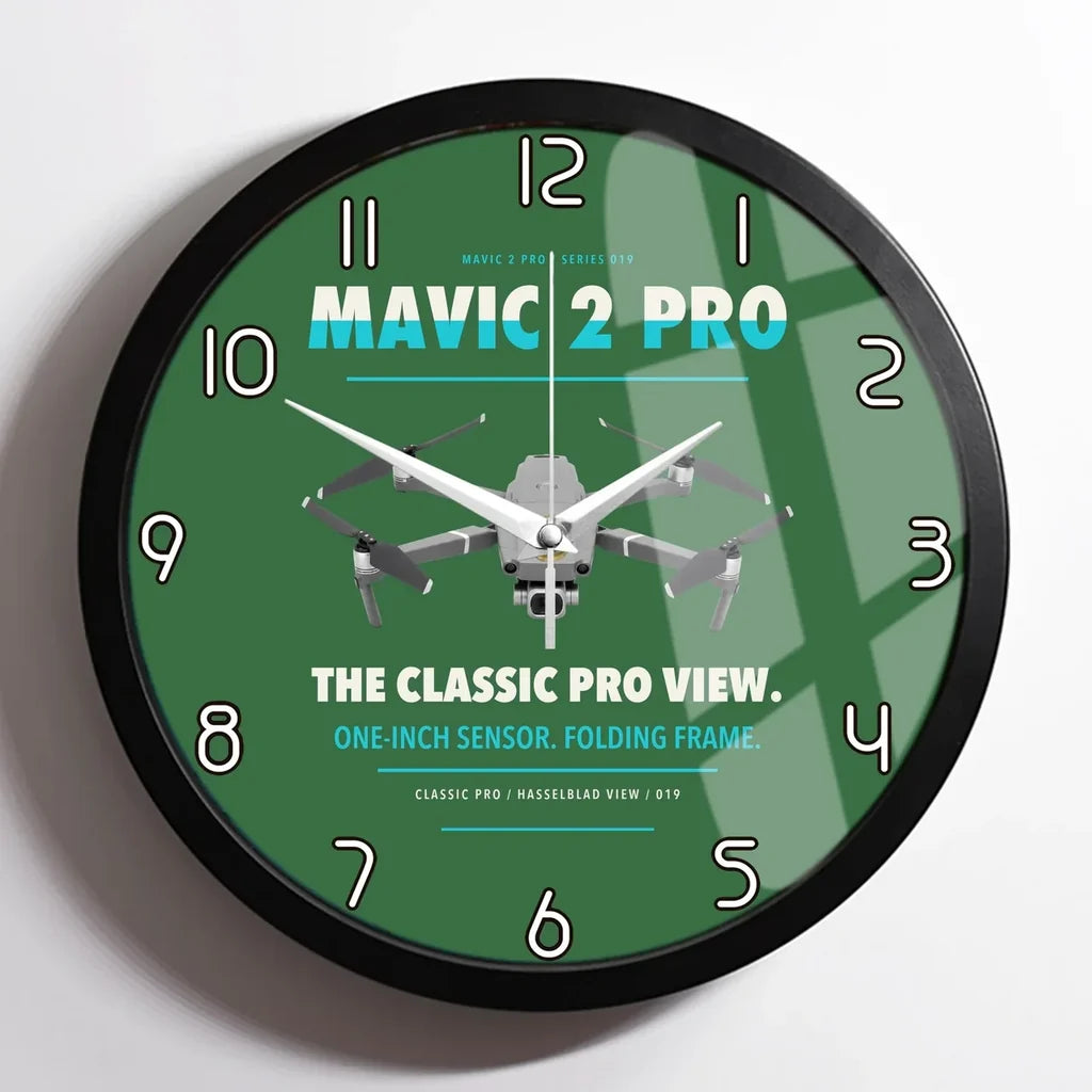 DJI Mavic 2 Pro design on green framed wall clock