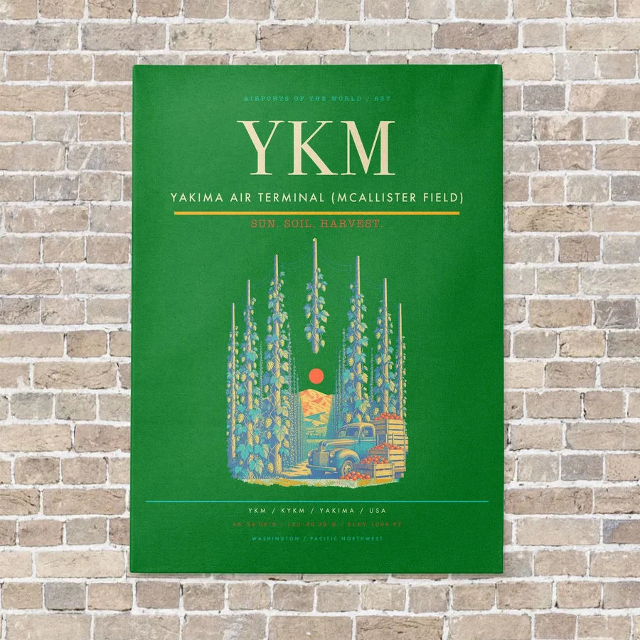 Yakima Air Terminal (McAllister Field) YKM vertical canvas print - no frame - green background